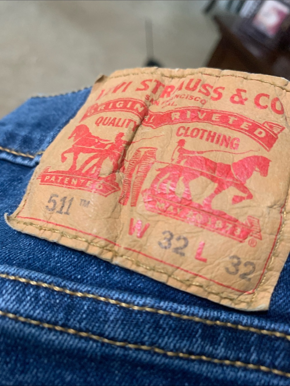 Levi's 511 Slim Jeans in Deep Blue with Tan Patch